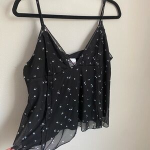 Dainty Floral Mesh Sheer Babydoll Black Cami Top XXL Fairy Y2K Baddie Feminine‎